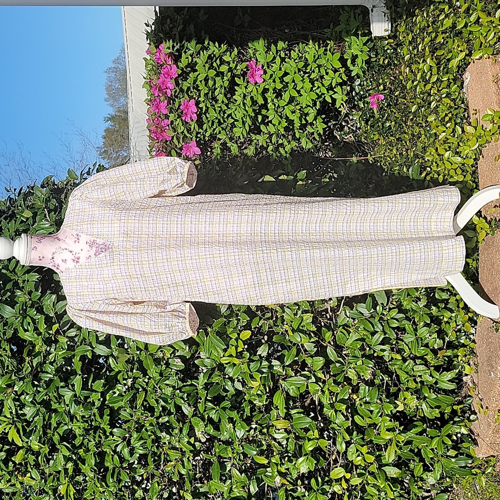 GANNI | Seersucker Pastel Checkered Puffy Sleeve Midi Dress EU 36 - Picture 9 of 14
